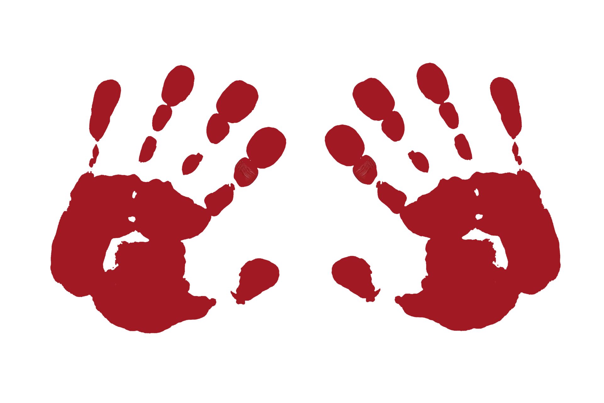 Zwei rote Handabdrücke auf einem weißen Hintergrund